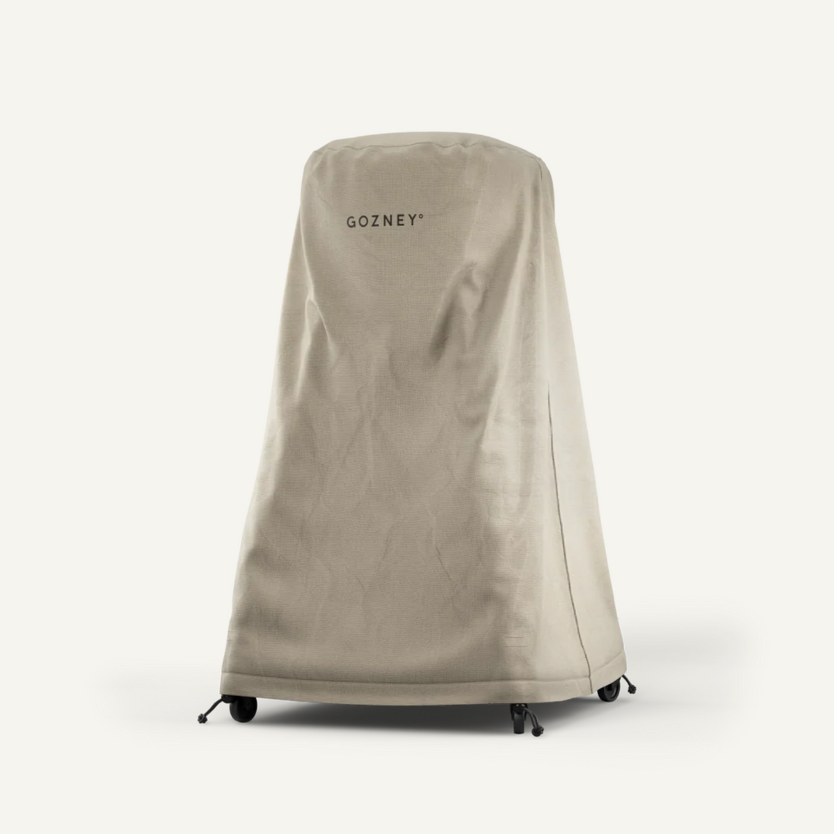A beige outdoor grill cover with the brand name GOZNEY printed in black near the top, shown on a clean off-white background.