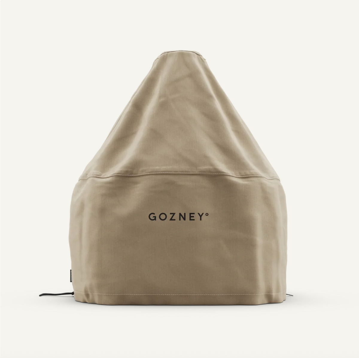 A beige outdoor grill cover with the GOZNEY brand name printed in black on the front, shown against a plain off-white background.